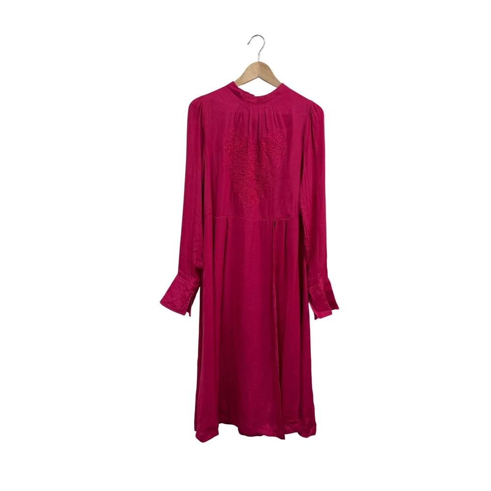 Free People Blossom Embroidered Midi Dress Fuchsia Pink OB687767 Size M NWT